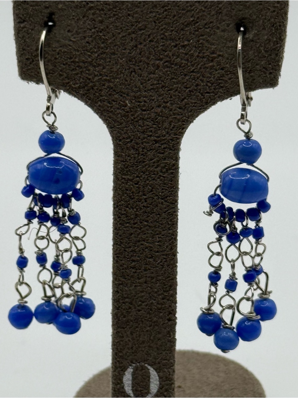 Blue glass Beaded Dangle Earrings